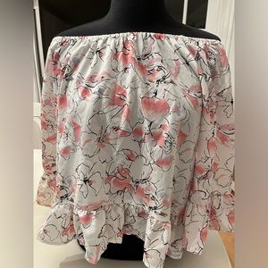 Beautiful ruffle, Bell-sleeved, pink and white woman’s blouse